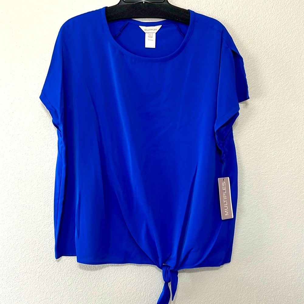 Women’s blouse by multiples blue tie bottom 100% polyester multiple sizes